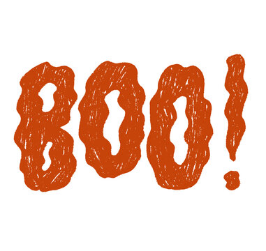 Handdrawn Boo Halloween typography with chalk or pencil rough texture and edges.