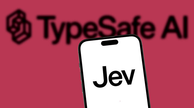 the jev ai model logo is displayed on a smartphone screen
