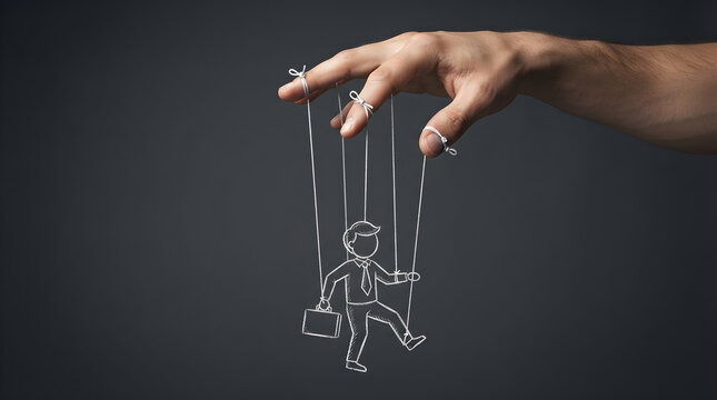 businessman as puppet controlled by hand and strings