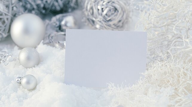 Winter decoration with white elements and an empty card for messages
