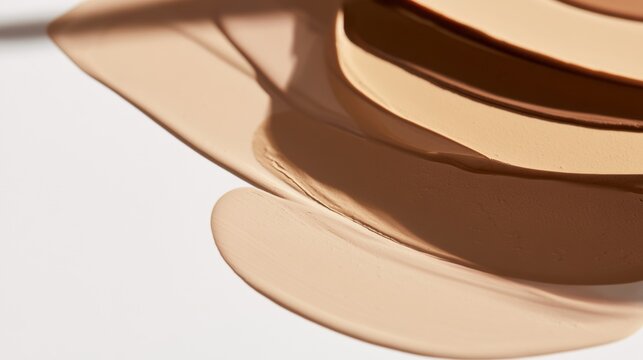 Different shades of foundation cream on a white background show options for makeup application in a beauty setting