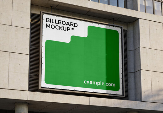 Banner Attached to Concrete Building Mockup