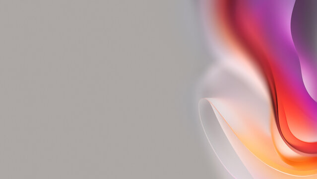 Abstract purple and red fluid waves on gray background with copy space