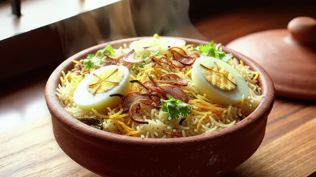 Authentic Steaming Egg Biryani Served in Traditional Clay Handi