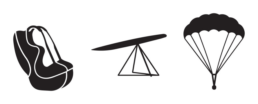 Vector Icons: Parachute, Hang Glider, and Harness for Extreme Sports and Adventure Travel