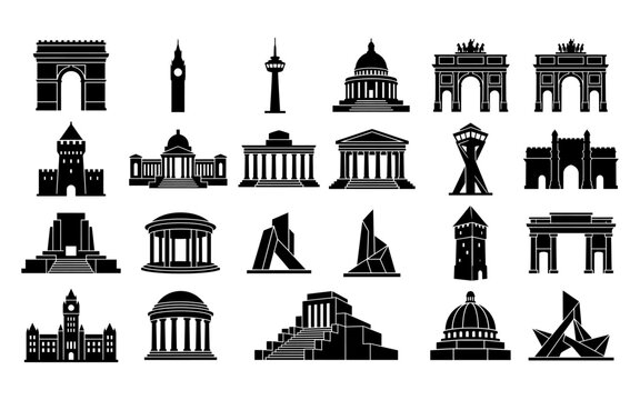 Collection of famous world landmarks and architecture monuments silhouettes vector set with landmark