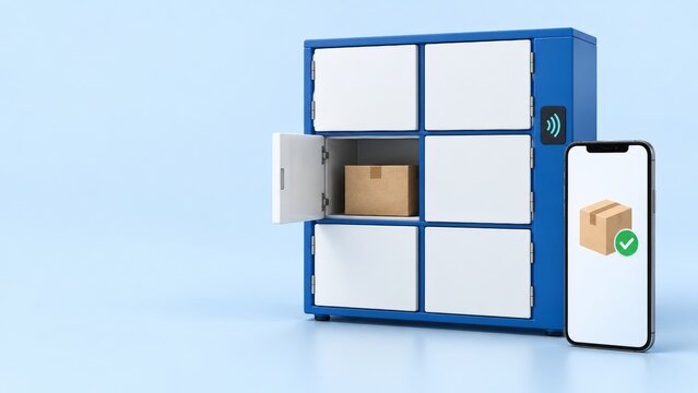 Automated parcel locker system with smartphone app for convenient package delivery and pickup