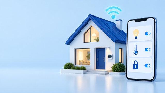 Smart home system managing house controls using a mobile phone application with wireless network connectivity