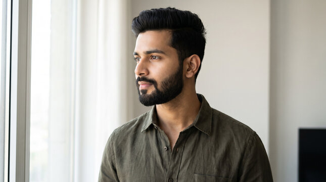 Young Indian Man Looking Away in Daylight 