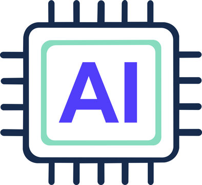 AI Microchip Processor and Hardware CPU Icon Vector