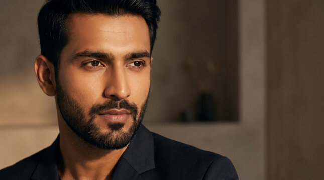 Soft Shadow Beauty Portrait of Indian Man 