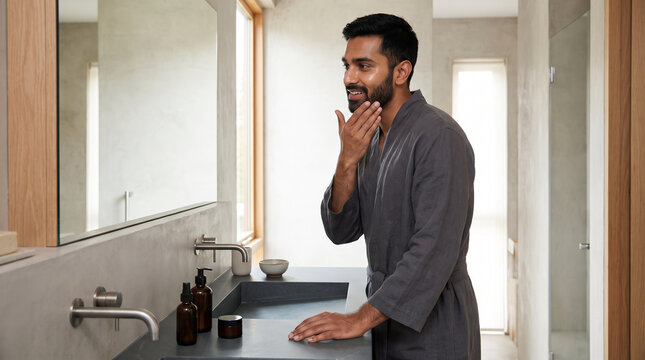 Young Indian Man at Modern Grooming Counter 