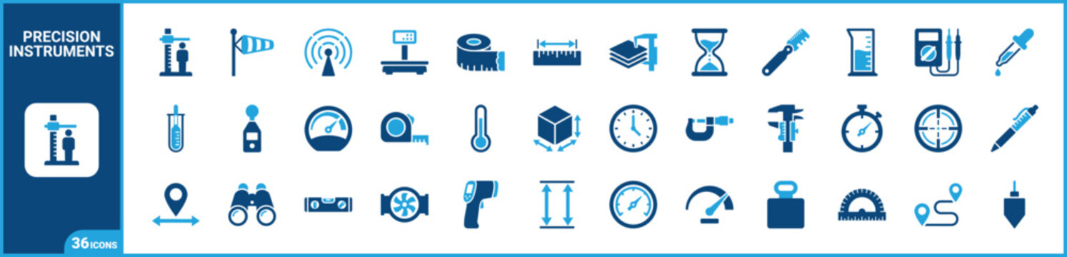 Measurement And Precision Instruments Icon Set For Laboratory Engineering And Technical Calibration Vectors