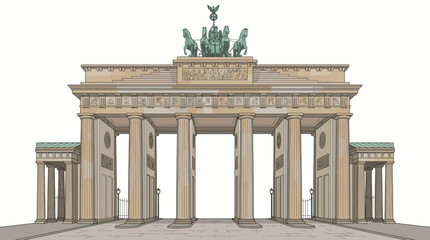 Obraz premium Detailed Architectural Illustration of the Neoclassical Brandenburg Gate Landmark in Berlin Germany Isolated on White Background