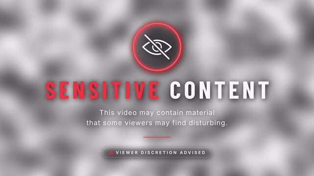 Blurred sensitive content warning screen with eye slash icon pulls focus from hidden video streaming and social media advisory. Sensitive content warning screen with blurred background and eye slash