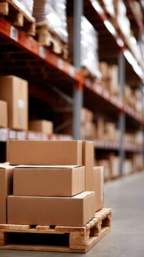 Close up view of cardboard boxes filled with printed circuit boards in an industrial setting showing electronic components and deep storage