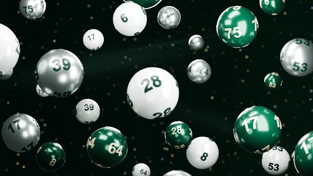 Lottery balls emerald green platinum silver numbers gambling jackpot floating spheres on dark festive background for raffle promotion gaming concepts prize draw advertising and entertainment design