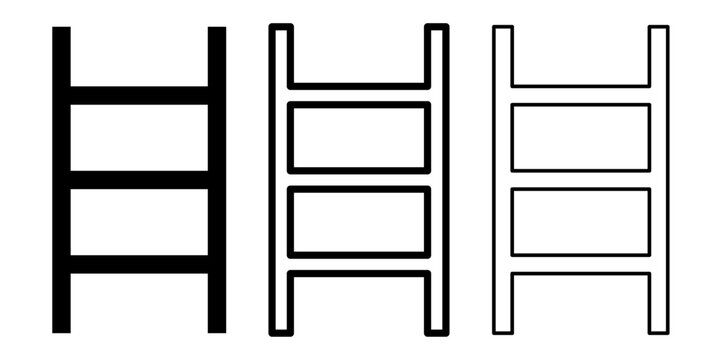 Set of three different ladder icons line art and solid style