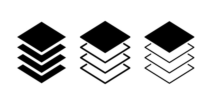 Layer icons set, stacked sheets symbols