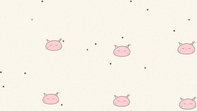 Seamless Animated Sleeping Pink Cat Faces Background