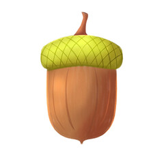 Single Autumn Acorn with Green Cap Illustration Isolated on Black Background © frdid