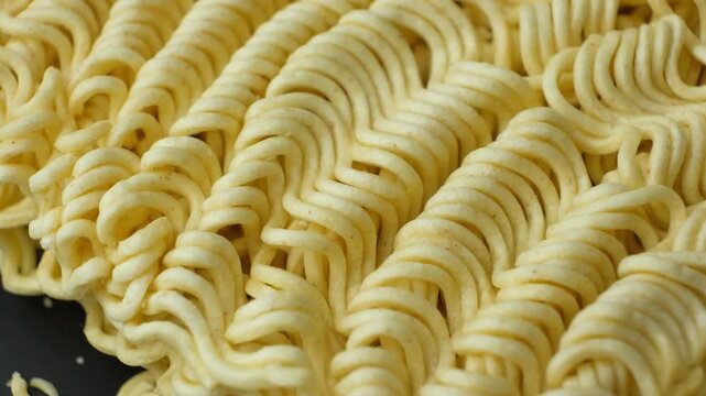Macro pattern of dry yellow wavy instant noodles