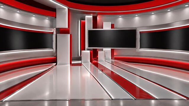 Tv Studio. Red studio. Backdrop for TV shows .TV on wall. News studio. The perfect backdrop for any green screen or chroma key video or photo production. 