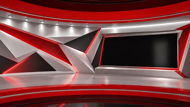 Tv Studio. Red studio. Backdrop for TV shows .TV on wall. News studio. The perfect backdrop for any green screen or chroma key video or photo production. 