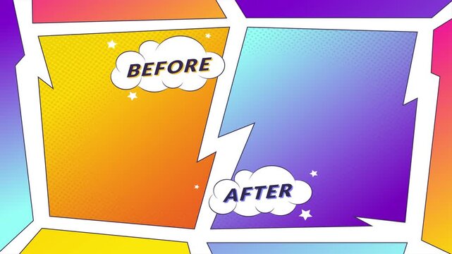 Before and After comparison template with colorful comic book style background