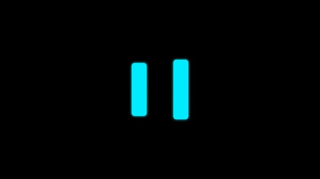 Glowing cyan pause icon graphic animation displays dynamic pulsing rhythm on deep black background for modern digital interface user experience