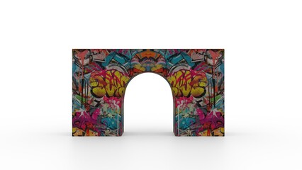 Colorful Graffiti Street Art Arch 3D Render on White Background © Manu
