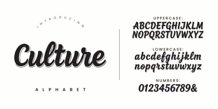 Culture alphabet font design typography with uppercase lowercase letters and numbers