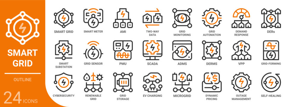 smart grid outline icon collection for web, app, UI, UX, dashboard, presentation and infographic and print design