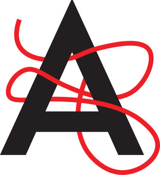 Abstract capital letter A with tangled red thread design element for creative branding and artistic typography projects.