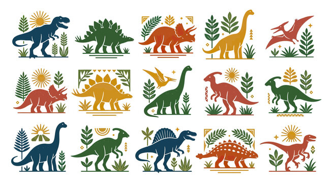 Dinosaur Silhouette Collection with Botanical Elements