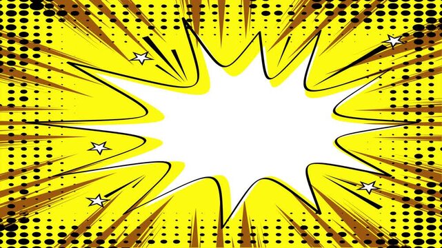 Comic book style yellow explosion background with central white copy space area