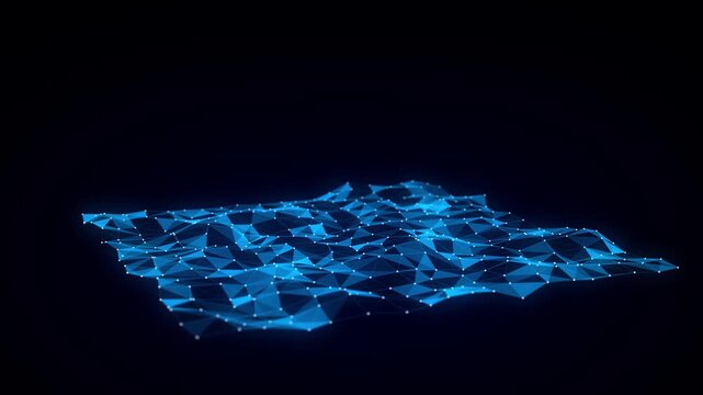 Blue wave of particles and lines. Big data visualization. Abstract background with a dynamic wave. 3d rendering.