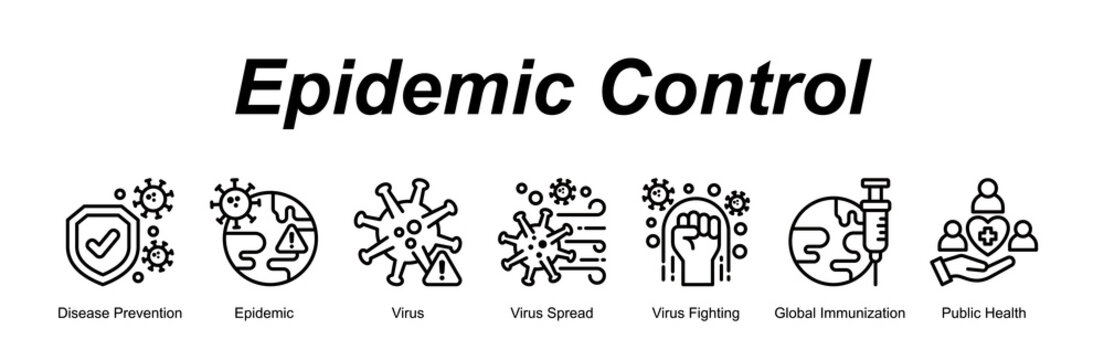 Epidemic Control web banner icon concept for with icon of Disease Prevention, Epidemic, Virus, Virus Spread, Virus Fighting, Global Immunization, Public Health.