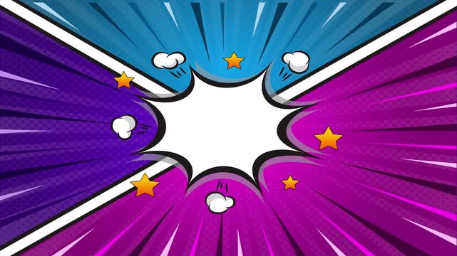 Comic book style explosion background with central copy space and star accents