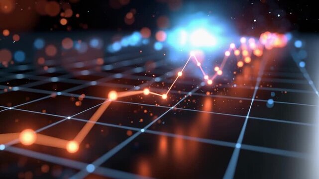 An abstract representation of financial data, featuring a glowing line graph with upward trending data points against a grid. ..Created with Generative AI, not depicting real subjects.