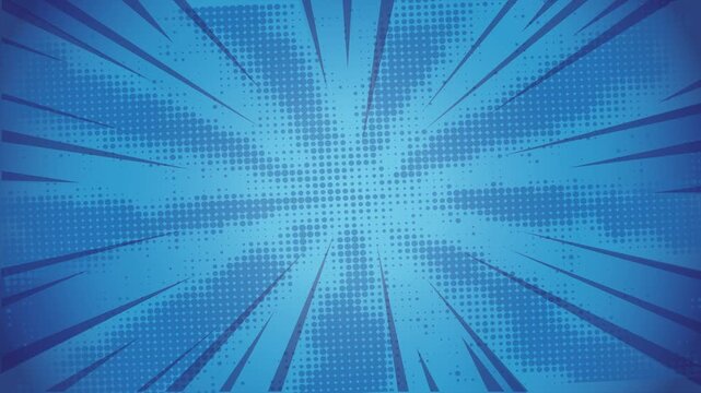 Blue comic book style background with radial speed lines and halftone pattern