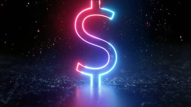 A vibrant neon dollar sign glows in a dark, abstract background with a subtle shimmer, symbolizing wealth and financial power in a modern. ..Created with Generative AI, not depicting real subjects.