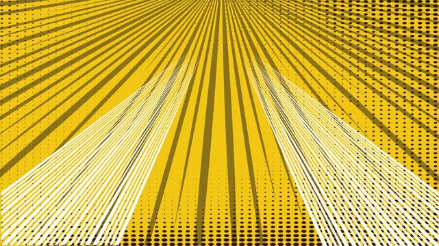 Yellow comic book style speed lines background with halftone dot pattern