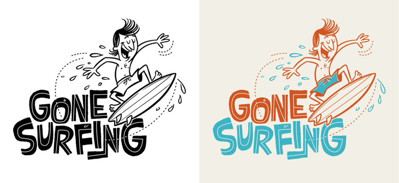 Vintage style clip-art - Gone Surfing for the day.