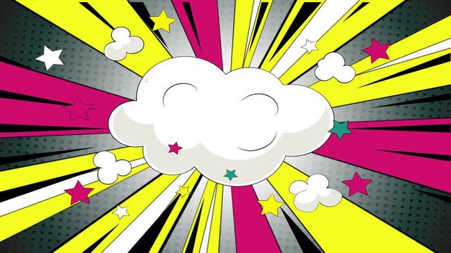 Comic book style speech bubble with yellow sunburst background and copy space