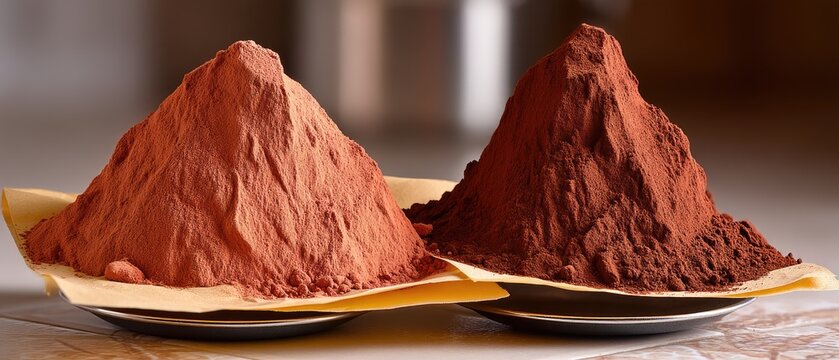 Heaps of coffee grounds with differing coarseness on scales in a well-lit kitchen setting