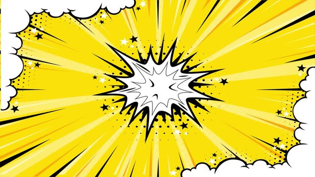 Comic book style yellow explosion background with central copy space for text