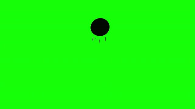 Hand drawn black bouncing ball animation on green screen background, minimal doodle circle jump motion element with chroma key for video editing, overlay, physics demonstration and graphic design.