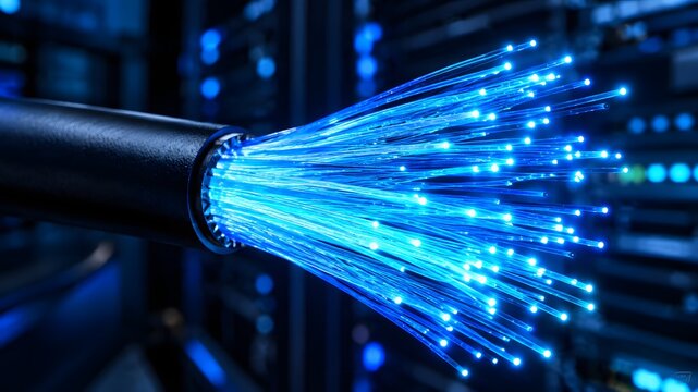 Fiber optic cables transmitting light