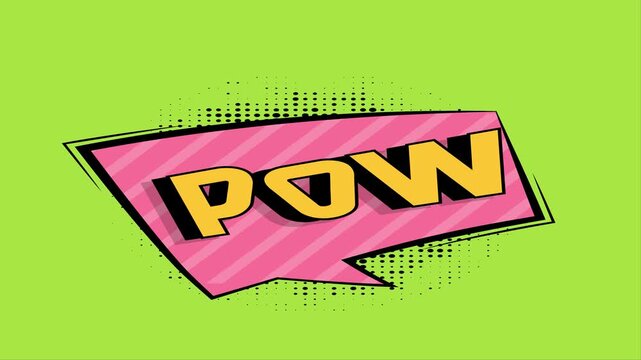 Comic book style POW speech bubble animation on a green background